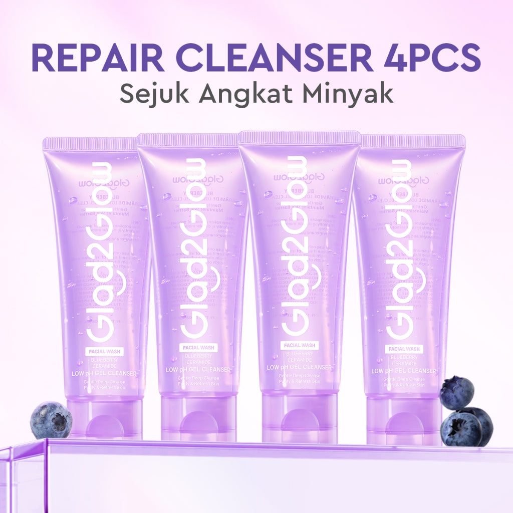 Glad2Glow Blueberry Ceramide Low pH Gel Cleanser facial wash skincare face wash sabun cuci muka cleansing balm exfoliating exfoliasi wajah sabun muka pembersih wajah Memperbaiki penghalang kulit tetap terhidrasi wajah G2G g2glow official store