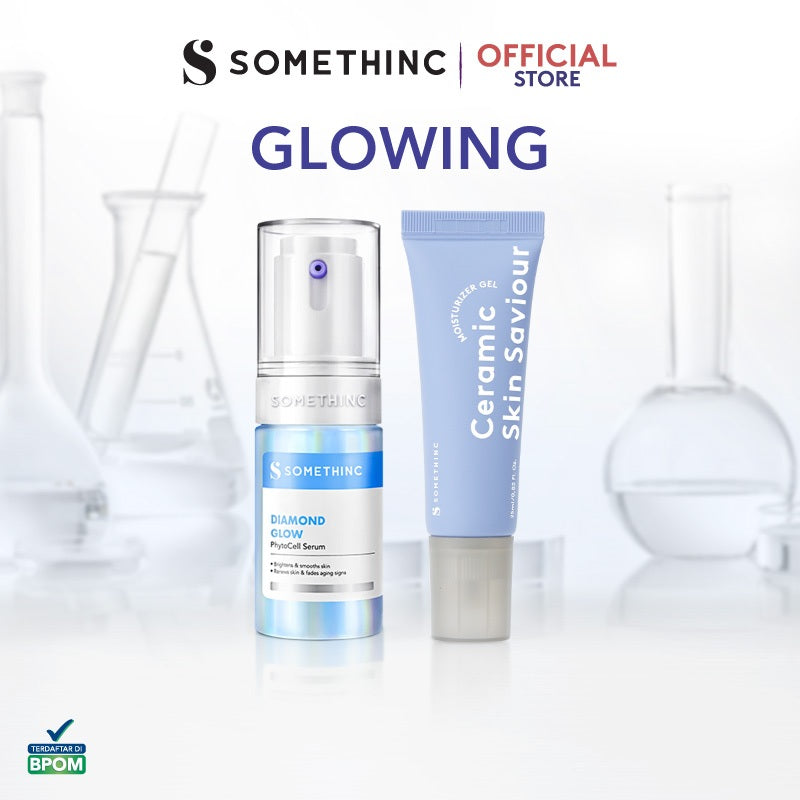 [PAKET GLOWING] SOMETHINC [2 PCS] Diamond Glow PhytoCell Serum + Ceramic Skin Saviour Moisturizer Gel - Brightening Acne Skin Barrier