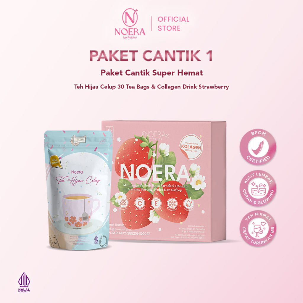 Noera Collagen Drink Strawberry With Birdnest and Saffron Extract Improved Formula || Minuman Pencerah Kulit with L-Glutathione | Collagen Beauty Drink