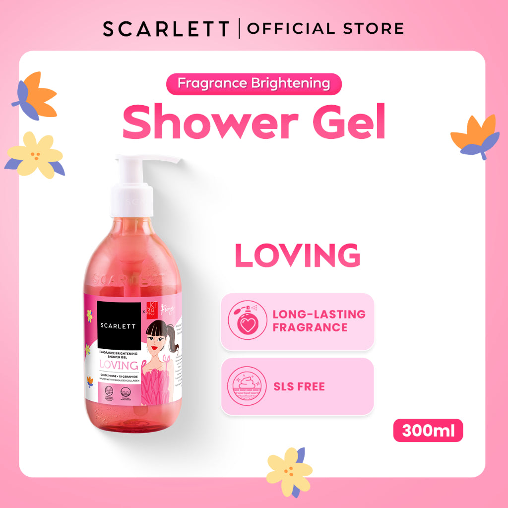 SCARLETT Fragrance Brightening Shower Gel 300ml | Body Wash Sabun Mandi Cair | Melembutkan Menutrisi Melembabkan Mencerahkan Kulit, Kulit Cerah Halus dengan Wangi Mewah