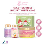 Noera Paket Express Luxury Whitening | Collagen Drink + Glow Me Skin + Glutha Booster + Whitening Booster Night Vitamin Lotion | Improved Formula