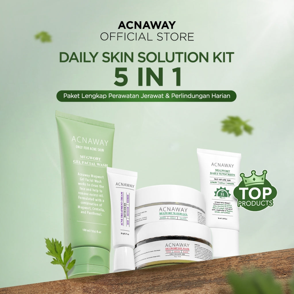 ACNAWAY Bundle 5 in 1 Ultimate Acne Care – Rangkaian Skincare Jerawat Komplit Untuk Semua Jenis Kulit | Dry Skin Kit, Oily Skin Kit, Daily Skin Solution | facial wash cleanser moisturizer gel moist cream sunscreen acne spot acne treatment gel mask masker