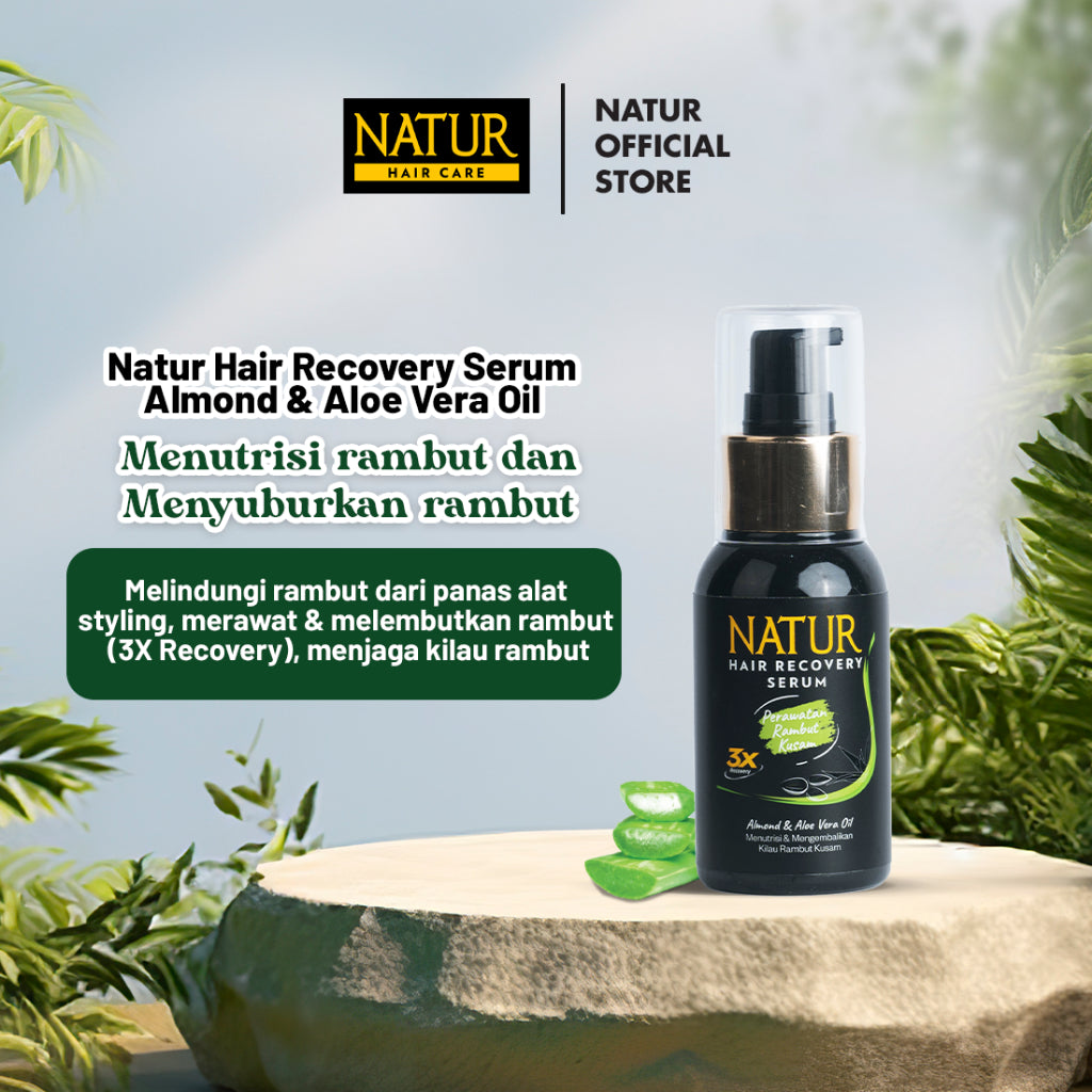 Natur Hair Recovery Serum Almond & Aloe Vera Oil 60 ml - Paket Menyembuhkan Rambut Rusak