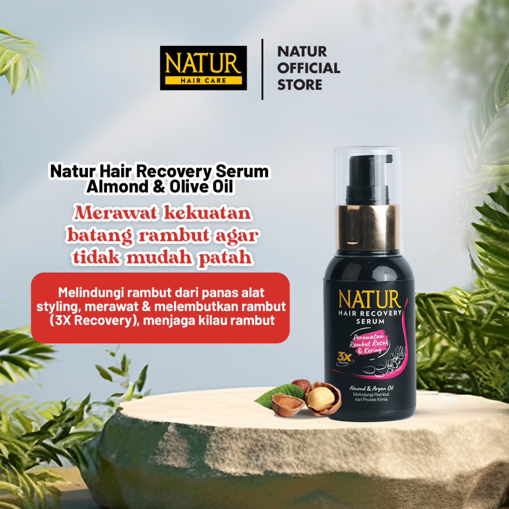 Natur Hair Recovery Serum Almond & Argan Oil 60 ml - Paket Melembabkan rambut
