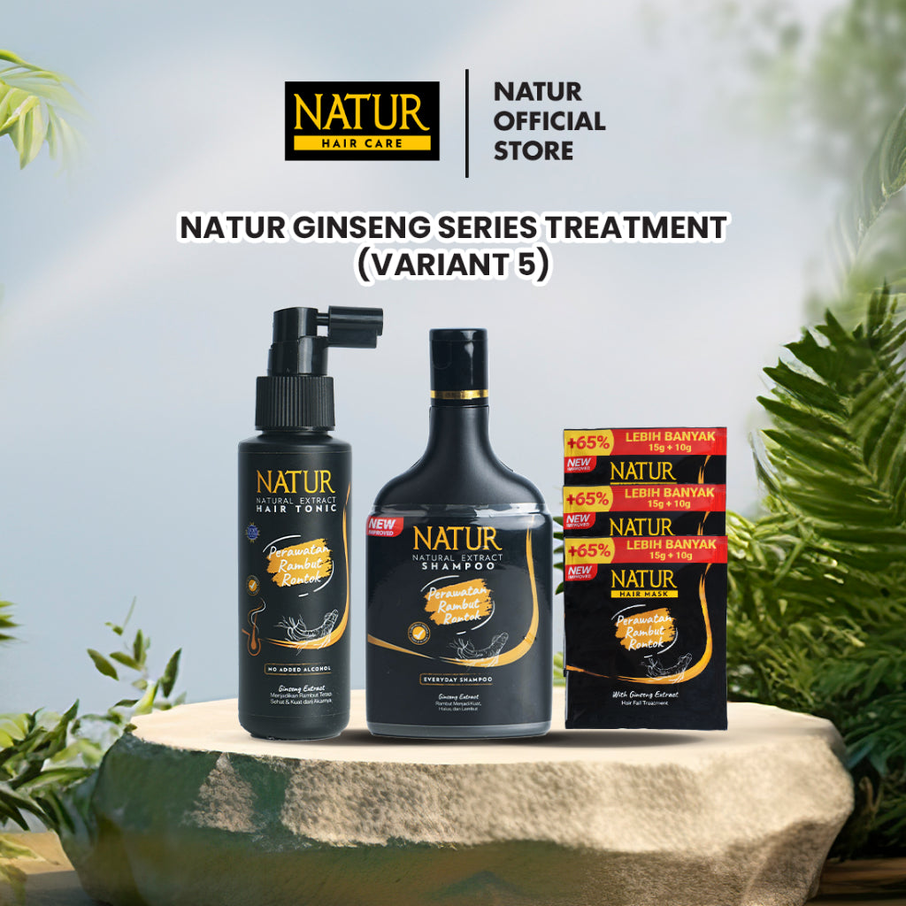 Natur Ginseng Series Treatment (Shampoo, Hair Tonic, Conditioner, Hair Mask) - Paket Lengkap Kombo Rambut Rontok / Anti Hair Fall / Menguatkan Akar Rambut