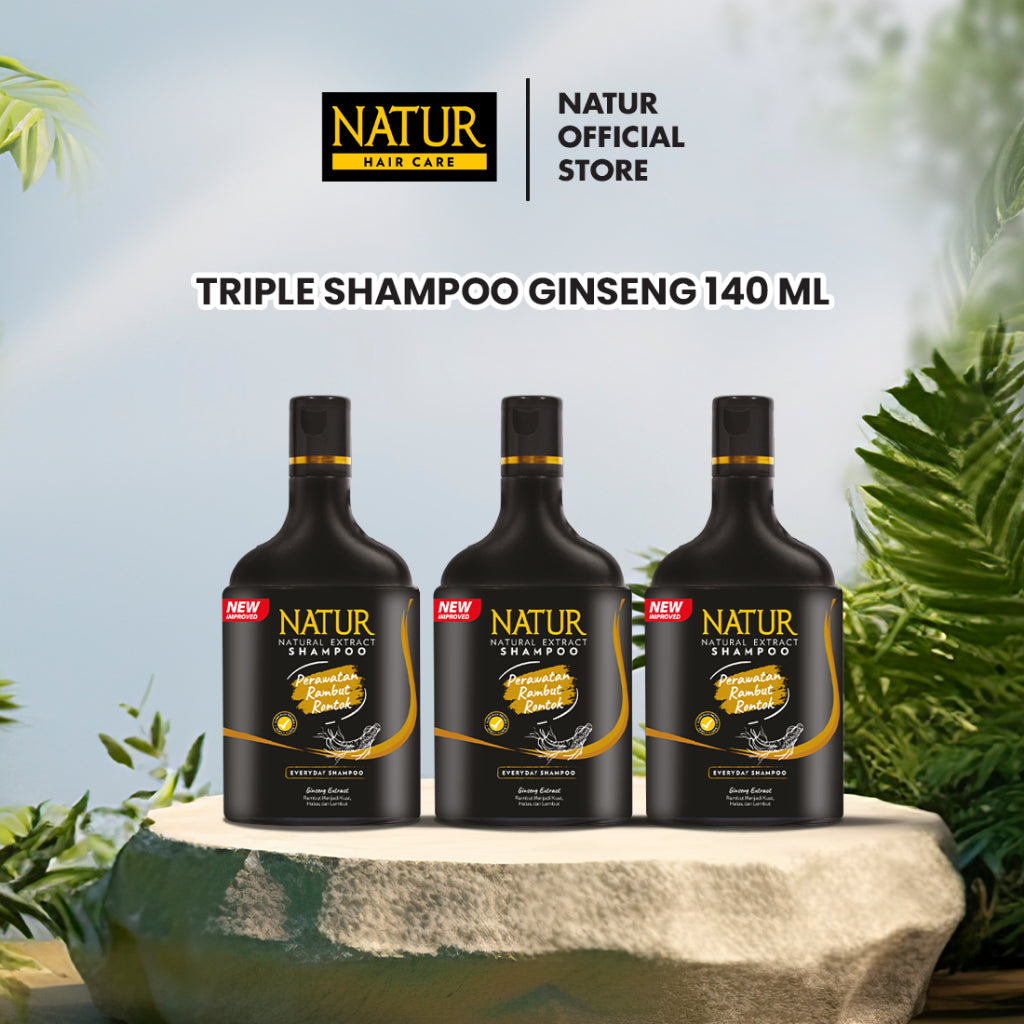 Triple Natur Shampoo Extract Ginseng 140 ml - Paket Sampo Rambut Rontok 3 pcs / Anti Hair Fall / Menguatkan Akar Rambut