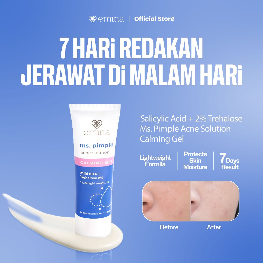Emina Ms. Pimple Acne Solution Calming Gel 20 mL - Pelembab Malam Hari Atasi Jerawat dalam 7 Hari!