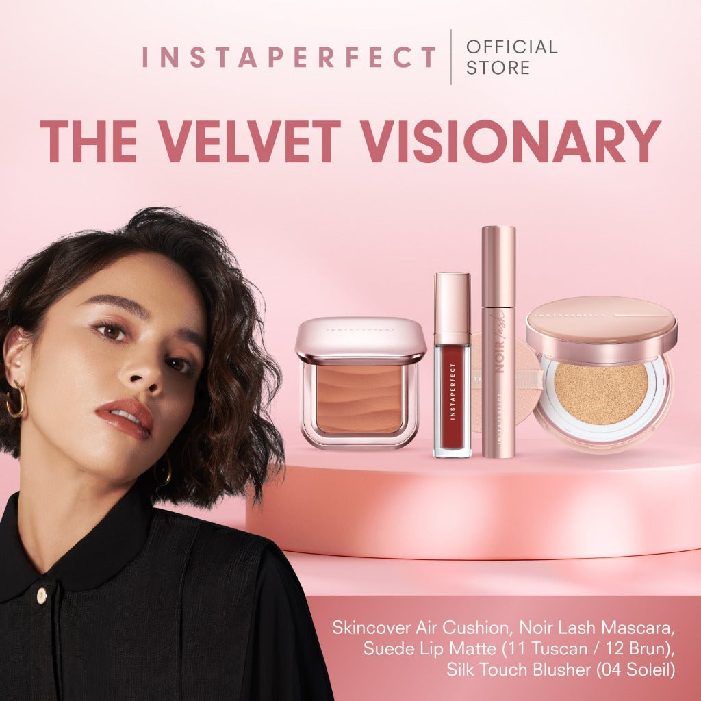 Instaperfect The Velvet Visionary Make Up (Mahogany) Look: Skin Cover Air Cushion, Silk Touch Blusher, Suede Lip Matte, Noir Lash Mascara