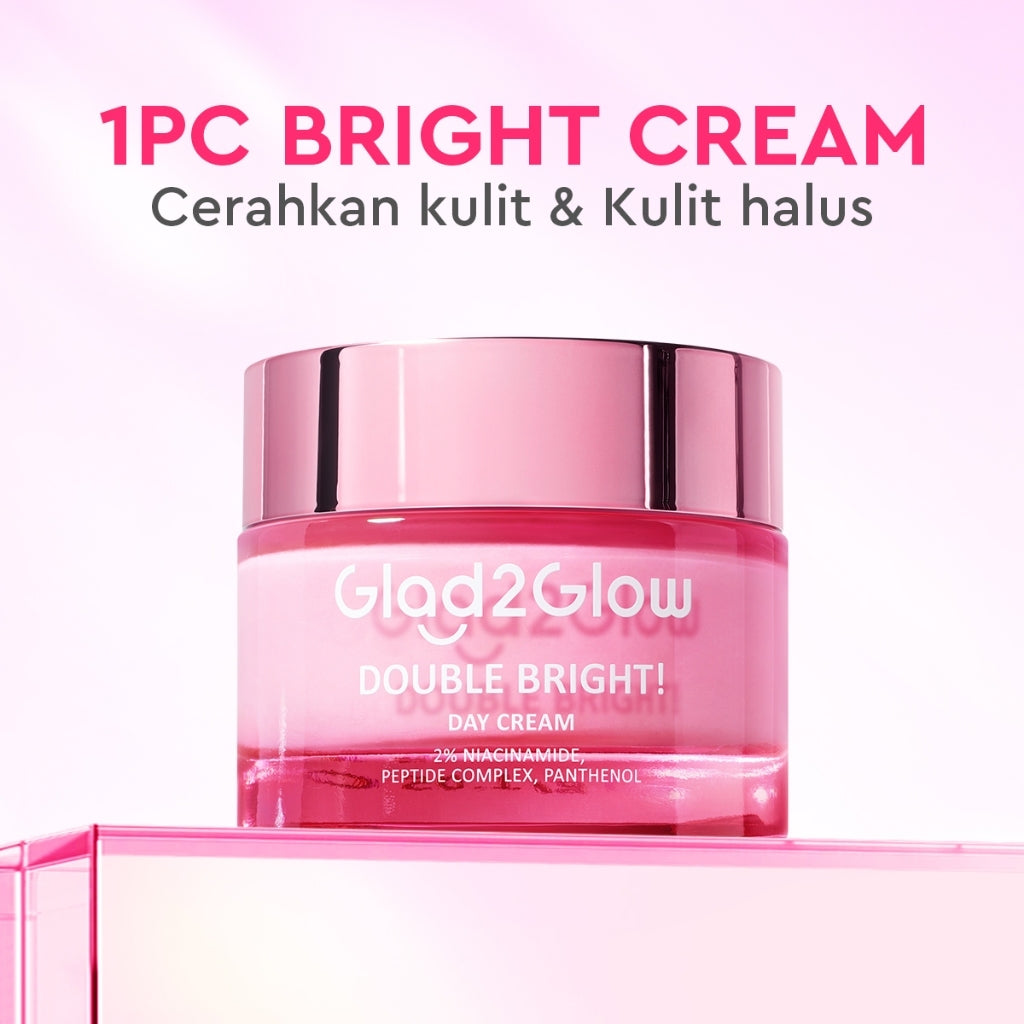 Glad2Glow Double Bright Day Cream tone up cerah Niacinamide Moisturizer brightening wajah cream pemutih wajah day cream Night Cream whitening cream skincare glowing BB cream Mencerahkan warna kulit halus g2glow official store