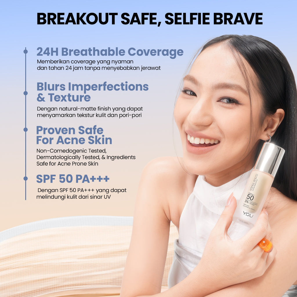 [NEW] YOU Cloud Touch 3% Niacinamide Acne Defense Skin Tint For Oily Acne Prone Skin Perfect Coverage Liquid Foundation Serum Tint 24h Matte Oil Control SPF 50 No Oxidiant