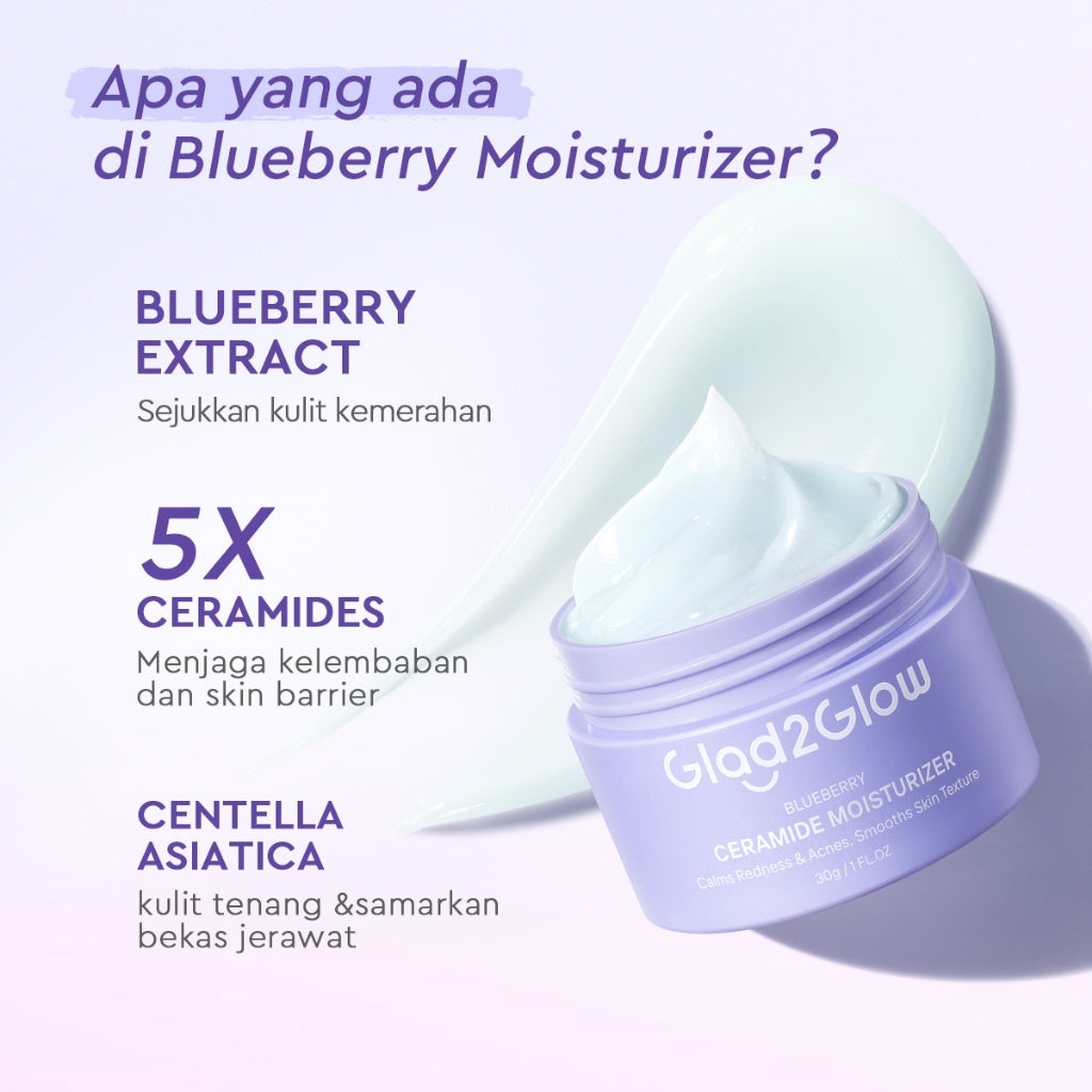 [Big Size]Glad2Glow Blueberry Moisturizer 100g 5% Ceramide Menjaga Skin Barrier Perawatan Wajah Mencerahkan wajah Menjaga kelembapan kulit Penyerapan cepat Pelembab wajah Esensi wajah Produk perawatan kulit Perawatan wajah g2glow official store