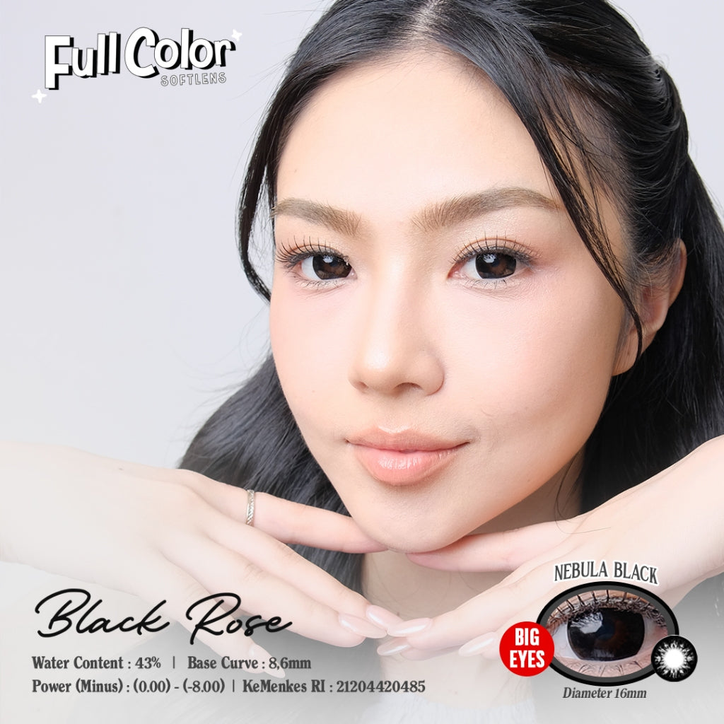 [COD] Softlens Full Color Black Rose Nebula Black - Diameter 16mm, Water Content 43%, Base Curve 8.6mm Soflens Murah