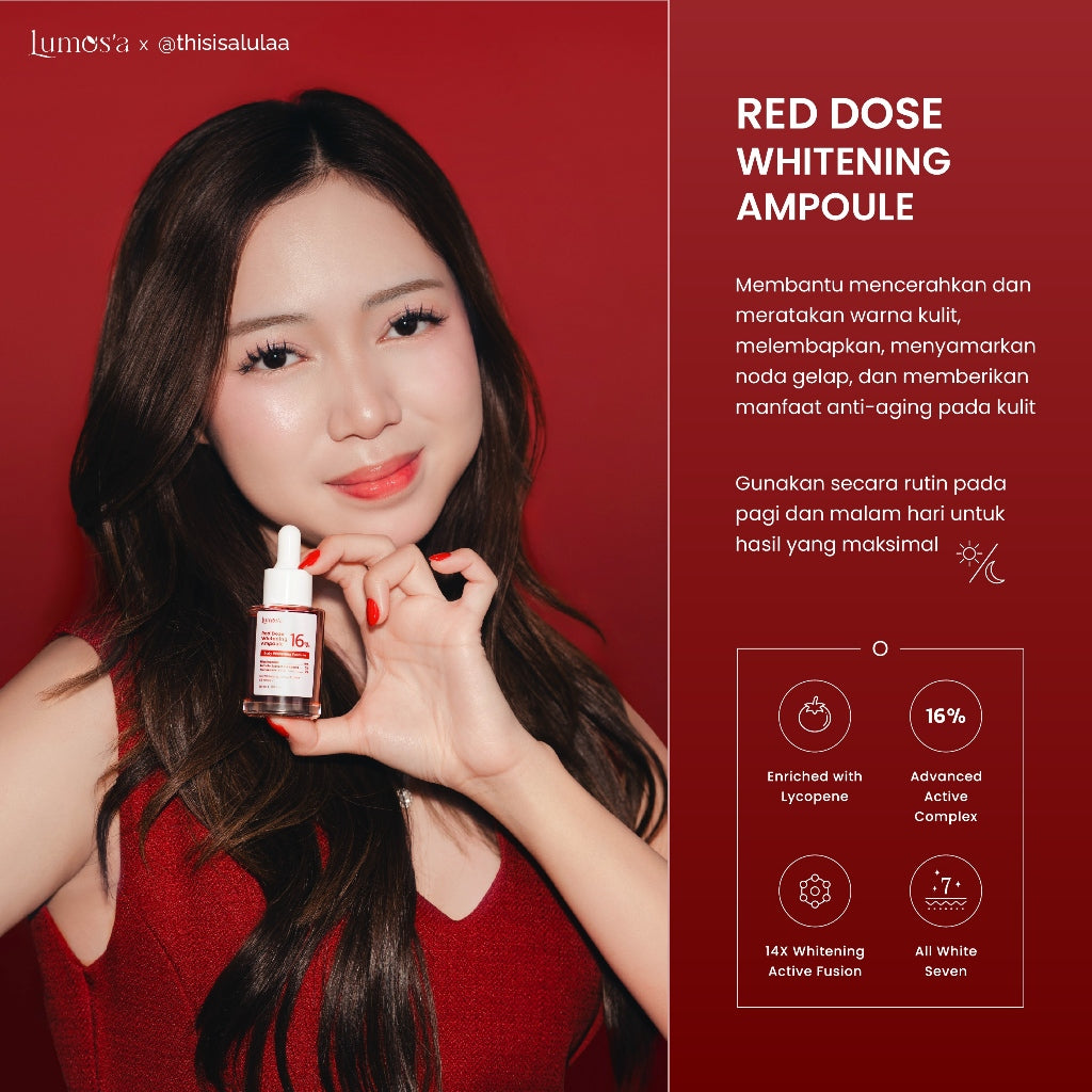 Lumos'a Red Dose Whitening Ampoule 30ml | 10% Niacinamide + 3% Tomato Extract Lycopene + 3% Tranexamic Acid | Body Whitening Serum
