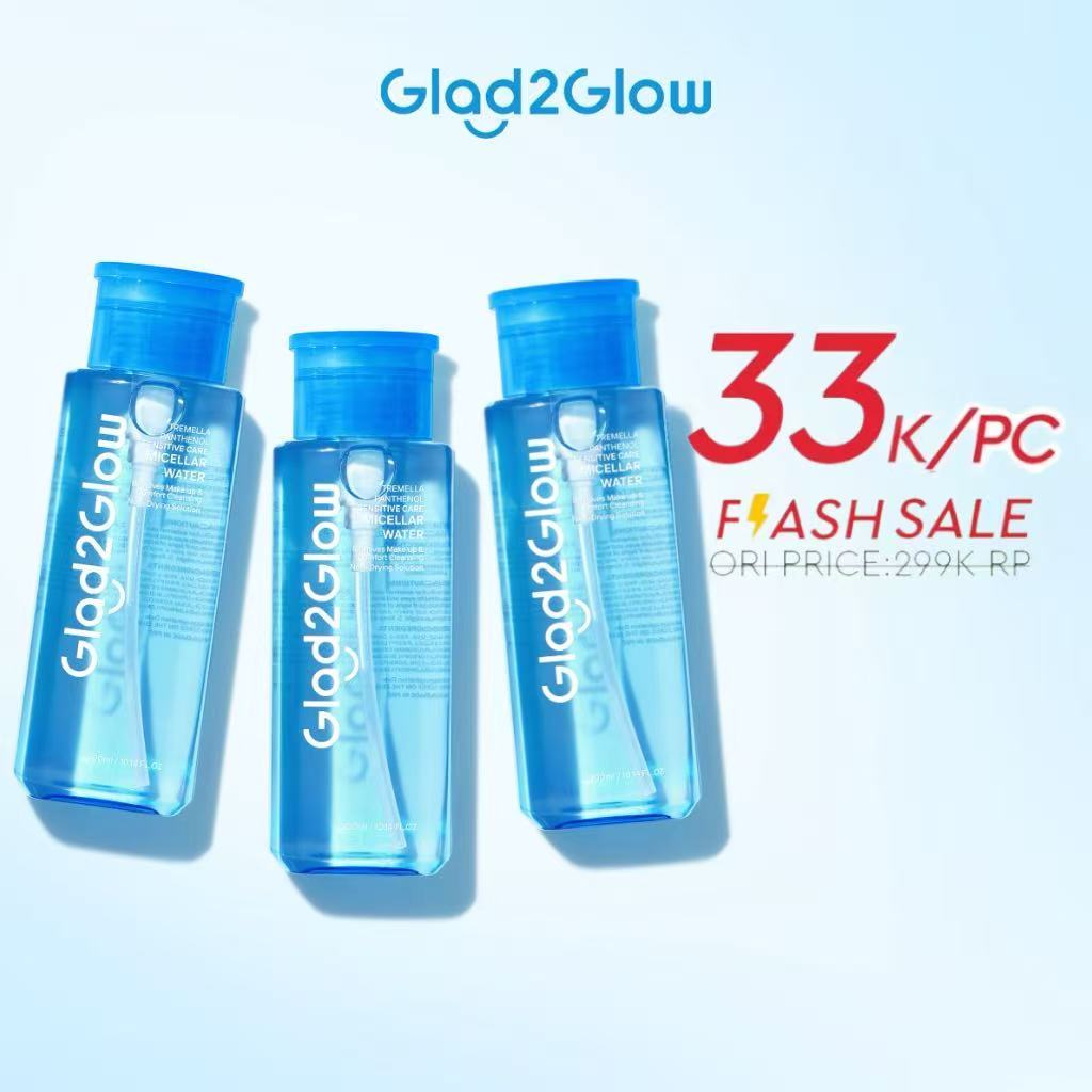 GLAD2GLOW Tremella Panthenol Sensitive Care Micellar Water-300ml Pembersih Wajah Make Up Remover Cleansing Water Membersihkan makeup waterproof dan kotoran Menenangkan dan menghidrasi kulit Tidak terasa lengket setelah membersihkan g2glow official store