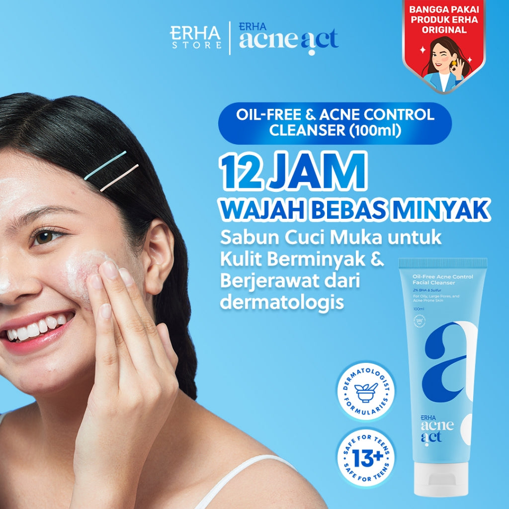 ERHA Acneact Oil-Free & Acne Control Cleanser - Sabun Wajah Kulit Minyak & Jerawat | BHA | Sulfur