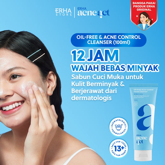 ERHA Acneact Oil-Free & Acne Control Cleanser - Sabun Wajah Kulit Minyak & Jerawat | BHA | Sulfur
