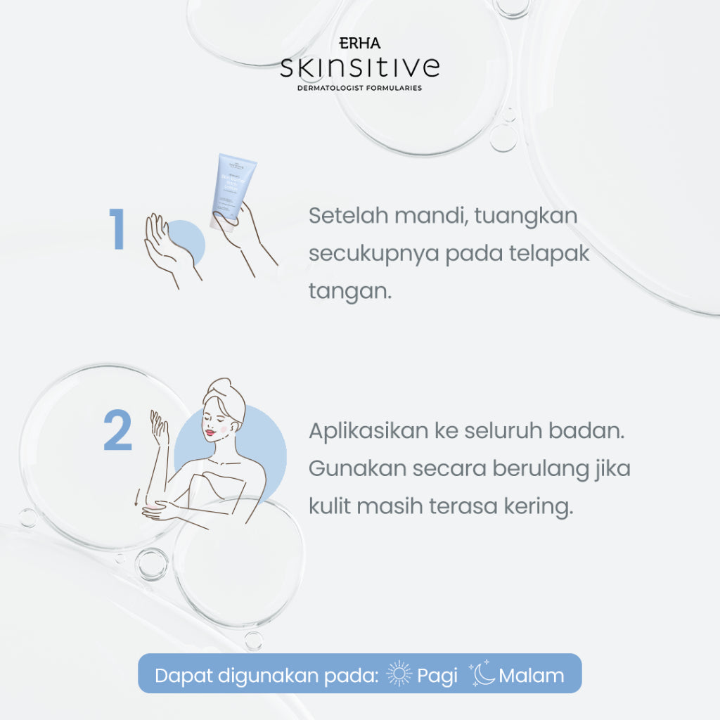 ERHA Skinsitive Ultracalm Body Lotion 125g | Pelembap Kulit Semua Jenis Kulit (Normal, Kering, Sensitif) | Gentle, No Fragrance, No Alcohol | Kulit Sangat Kering, Eksim, Ibu Hamil Menyusui, Anak Usia 3 | Skin Barrier Kuat dengan Ceramide, Calming Agent