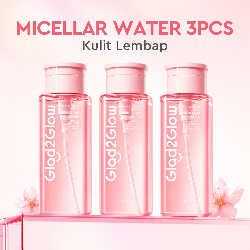 [READY STOCK] Glad2Glow Cherry Blossom Micellar Water 300ml Untuk Semua Kulit Lembut cleansing oil Penghapus Makeup Waterproof Hapus Riasan Tahan Air dengan Centella dan Tanpa Iritasi untuk Kulit Sensitif dan Berjerawat g2glow official store