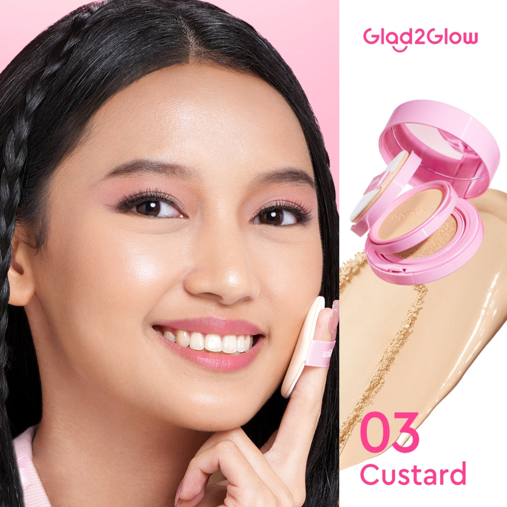 Glad2Glow 2in1 Perfect Pair Cushion Powder Foundation Waterproof Make Up Setting BB Cream Concealer Foundation bedak padat Wajah Extract Mencerahkan Cover Tinggi  long lasting Tahan 12Jam tahan lama Velvet To Matte skin tint wanita g2glow official store