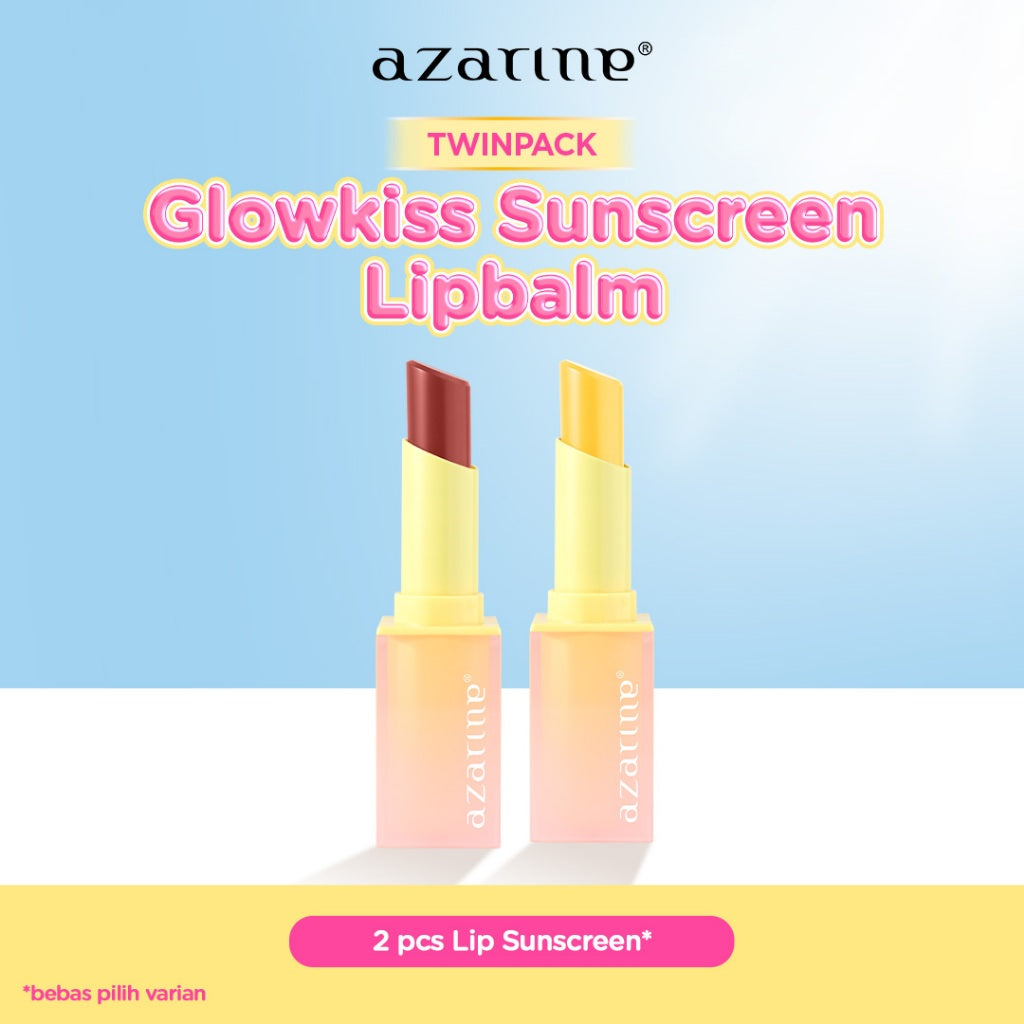 [Twin Pack] Azarine Glowkiss Sunscreen Lip Balm 3gr Pelembab Bibir SPF 35 PA +++ dengan Ceramide, Peptide, Vitamin C Membantu Mencerahkan Menghidrasi dan Melindungi Bibir dari Sinar UV