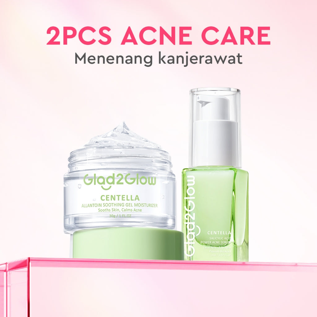 Glad2Glow 2pcs Skincare Paket- Moisturizer+Serum-Beauty Sets & Packages Mencerahkan warna kulit  Menghilangkan jerawat pengelupasan kulit penghalang perbaikan Anti penuaan kulit halus Mencerahkan bintik hitam Atur Minyak Berlebih g2glow official store