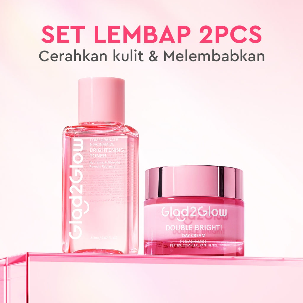 Glad2Glow Double Bright Day Cream tone up cerah Niacinamide Moisturizer brightening wajah cream pemutih wajah day cream Night Cream whitening cream skincare glowing BB cream Mencerahkan warna kulit halus g2glow official store