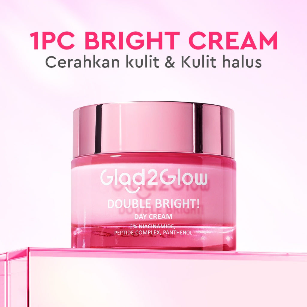 Glad2Glow Double Bright Day Cream tone up cerah Niacinamide Moisturizer brightening wajah cream pemutih wajah day cream Night Cream whitening cream skincare glowing BB cream Mencerahkan warna kulit halus g2glow official store