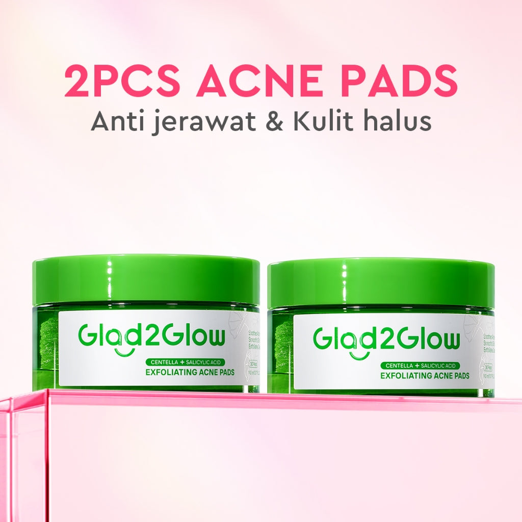 Glad2Glow Centella Salicylic Acid Exfoliating Acne Toner Pads Gentle Eksfoliasi Kulit Jerawat Kulit Sensitif (30 pads) Centella Pads Lactic Acid Malic AHA BHA Peeling Serum Acne Spot Serum Cica Acne Clear Pad Treatment Jerawat exfoliasi wajah obat jerawat