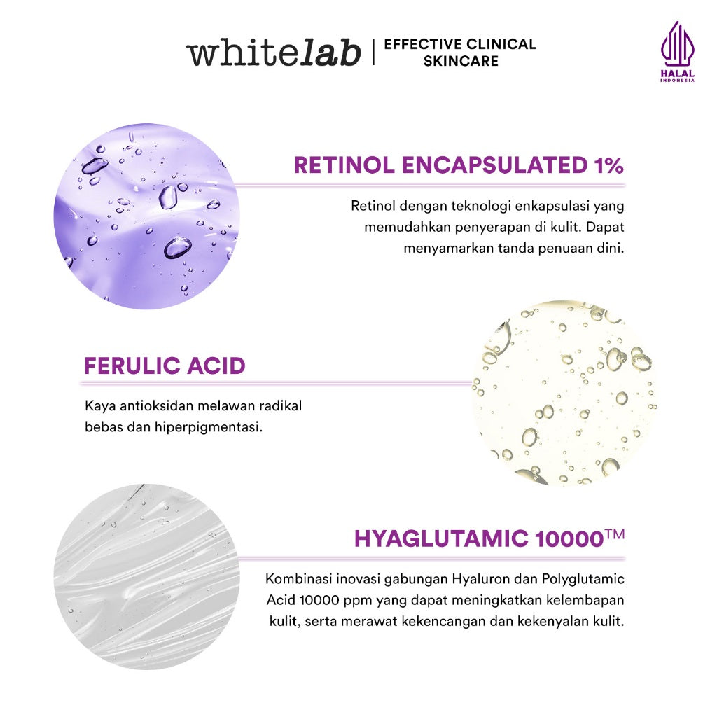 Whitelab Retinol Treatment Serum - Serum Anti Aging Kaya Antioksidan Samarkan Garis Halus dan Flek Hitam Cocok untuk Pemula dengan Retinol Encapsulated 1% & Hyaglutamic [BPOM]