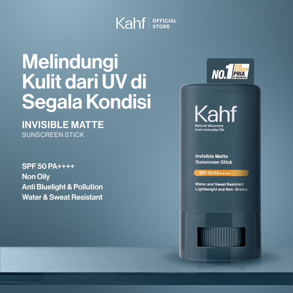 Kahf Sunscreen Stick Invisible Matte (30ml) SPF 50 PA++++ Water and Sweat Resistant for Sensitive and Acne Prone Skin Type - Anti Inflammation - Pelindung Matahari