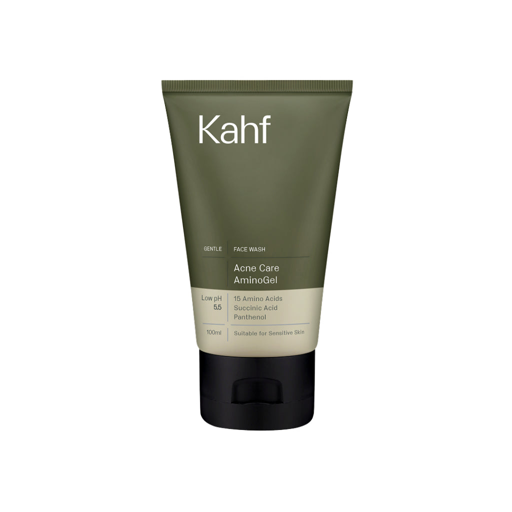 [NEW! BEBAS JERAWAT TANPA RASA KETARIK] Kahf Acne Care Amino Gel Face Wash 100 ml – Sabun Cuci Muka Pria Kulit Sensitif & Berjerawat dengan Hypochlorous Acid, Panthenol, Succinic Acid, Glycerin – Gentle Cleanser Low pH untuk Daily Use