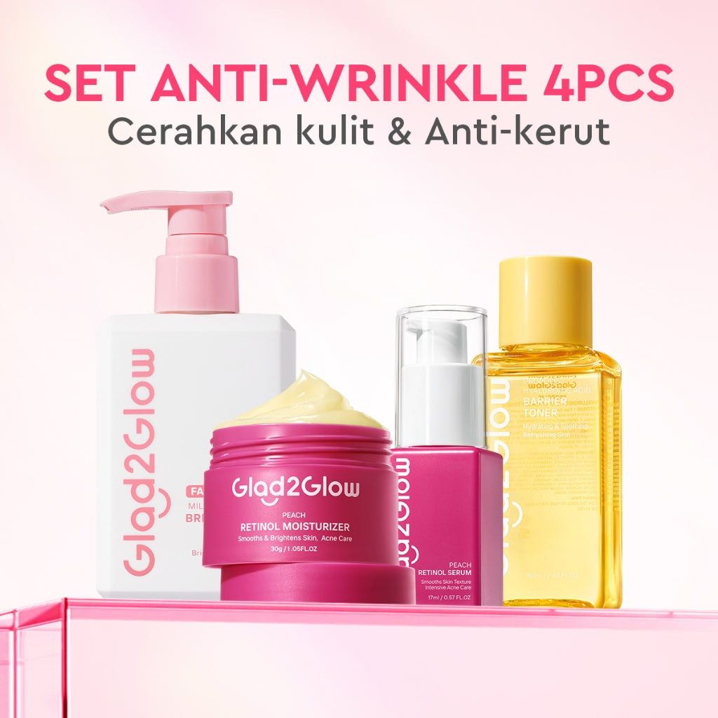 [Cocok Untuk Pemula] Glad2Glow Cerah Glowing Bundle 4in1-Brightening Moisturizer+Serum+Cleanser+toner+Peeling solution+Retinol 10%Niacinamide skincare paket pembersih perawatan kulit mencerahkan warna kulit pelembab wajah all in 1g2glow official store