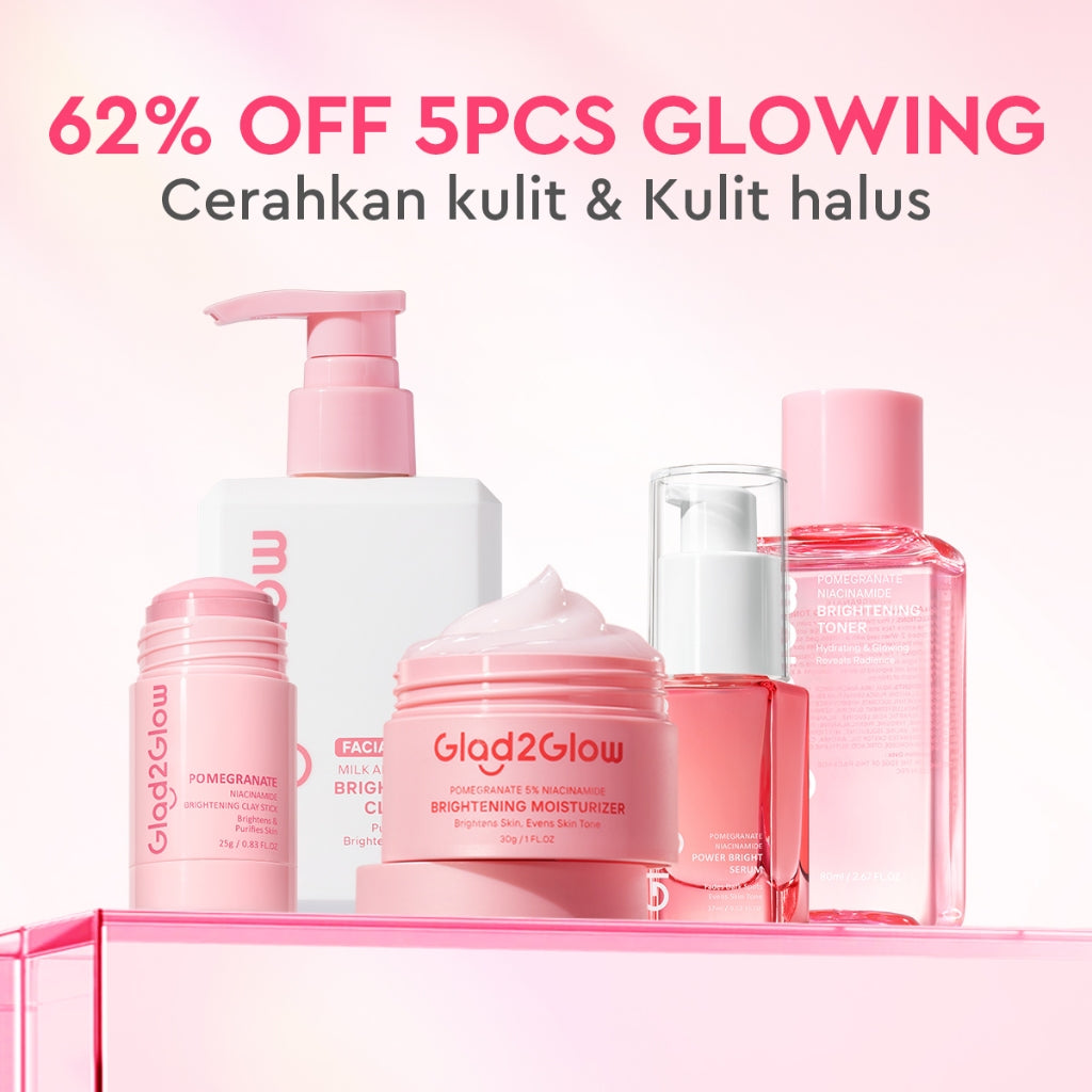 [Cocok Untuk Pemula] Glad2Glow Cerah Glowing Bundle all in 1 7in1-Brightening Moisturizer+Serum+Cleanser+toner+Peeling solution+Retinol 10%Niacinamide skincare paket pembersih perawatan kulit mencerahkan warna kulit pelembab wajah g2glow official store