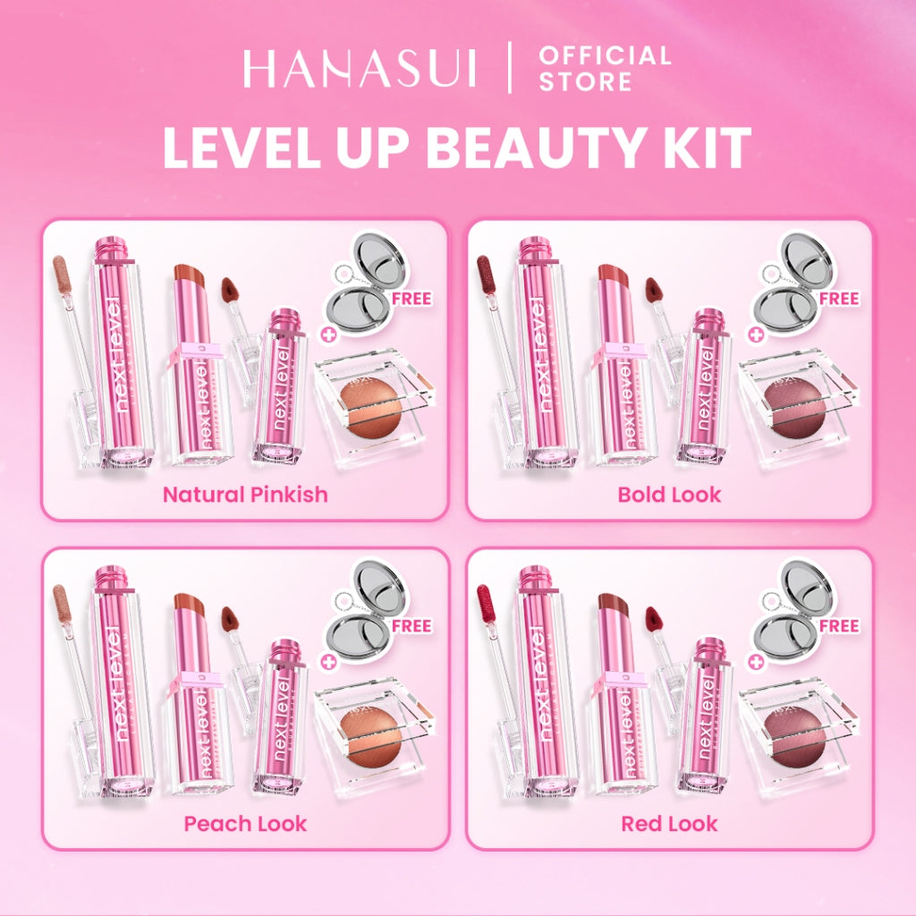 Hanasui Level Up Beauty Kit - Next Level Blurry Tint Bouncy Blush Butter Balm Liplast Cream Lip Tint Tahan Lama Velvet Finish Longlasting Bounce Tinted Balm Melembabkan Pigmented Matte Finish