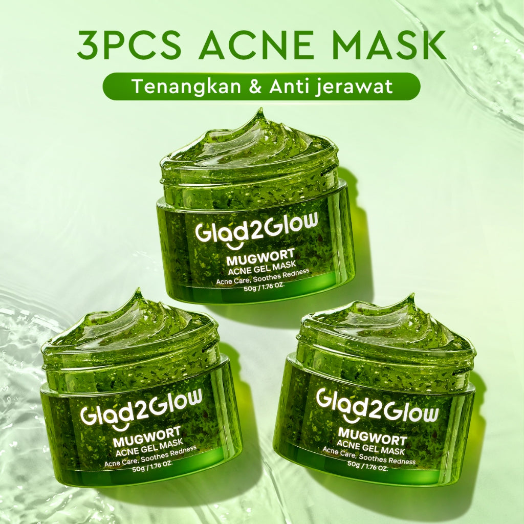 Glad2Glow Mugwort Acne Gel Mask 50g Masker Wajah Masker Komedo dan Pori Pori Wajah Masker Mask Sleeping Mask Sheetmask Clay Masker Jerawat Masker Clay Mask Mugwort Masker Hijau Masker Organik Gel Masker G2G masker wajah mencerahkan G2glow Official