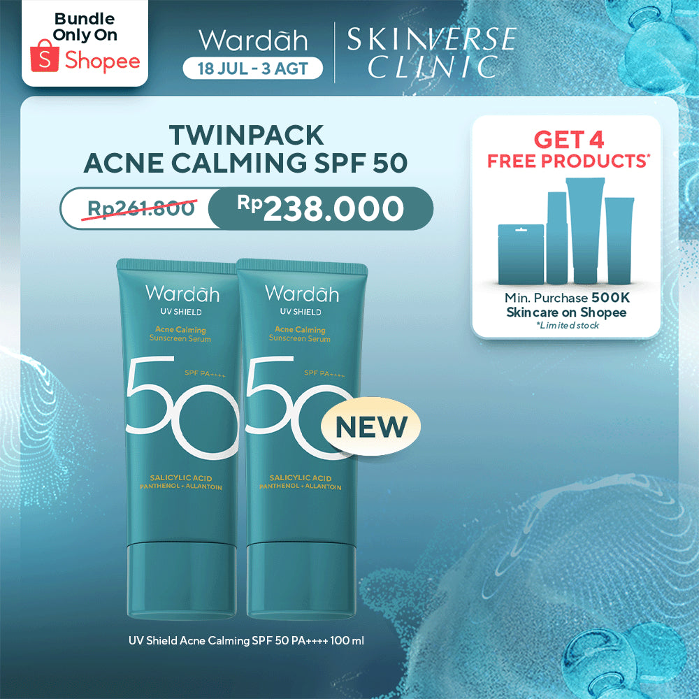TWINPACK Wardah UV Shield Airy Smooth, Acne Calming, Aqua Fresh, Essential, Tone Up, Physical Sunscreen - Skincare