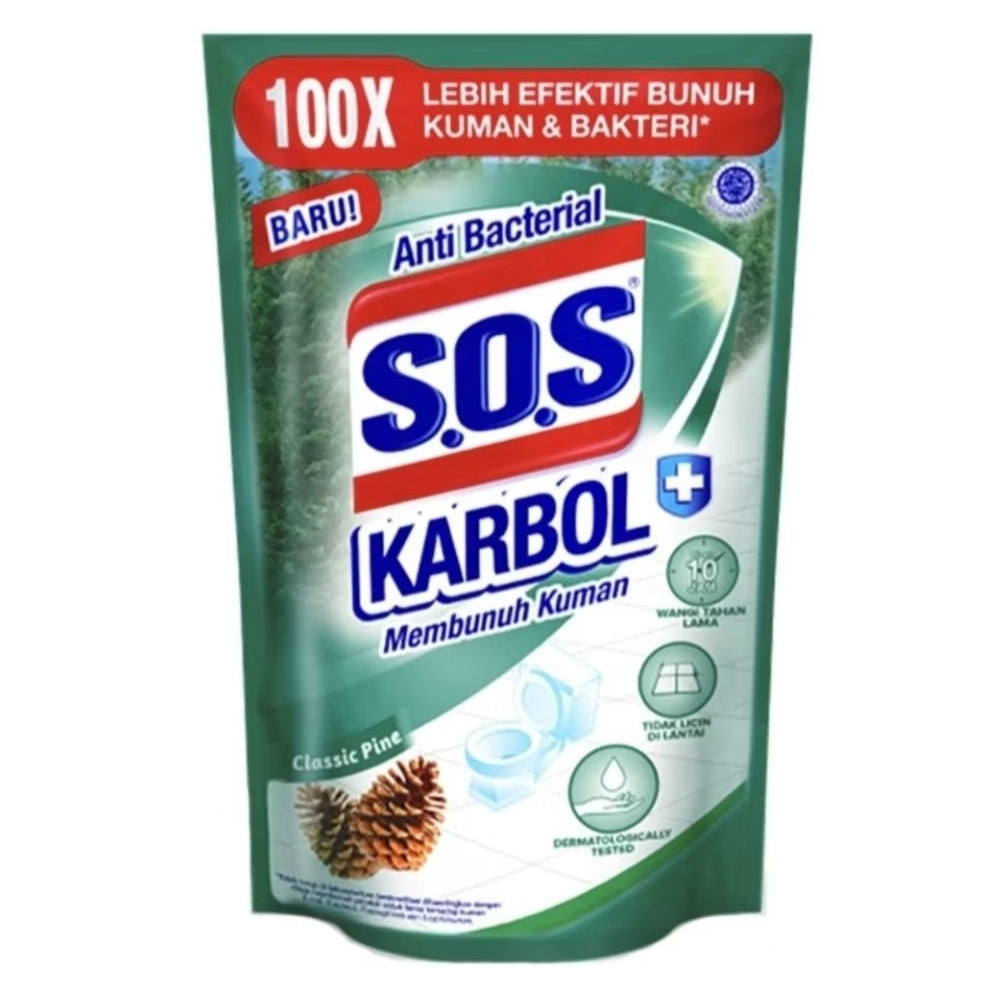 SOS Karbol Cairan Pembersih Lantai Classic Pine Refill 725 ml