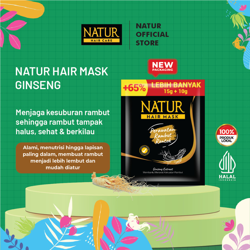 Natur Special Hair Mask Olive Oil 3pcs & Hair Mask Ginseng 2pcs - Paket Masker Menjaga dan Merawat Rambut Rontok / Anti Hair Fall / Menguatkan Akar Rambut