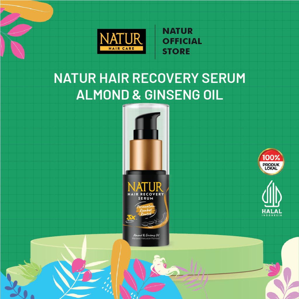 Natur Hair Recovery Serum Almond & Ginseng Oil 60 ml - Paket Menguatkan Akar Rambut Rontok / Anti Hair Fall