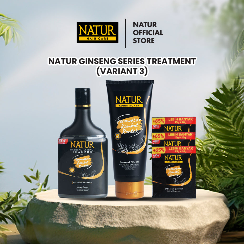 Natur Ginseng Series Treatment (Shampoo, Hair Tonic, Conditioner, Hair Mask) - Paket Lengkap Kombo Rambut Rontok / Anti Hair Fall / Menguatkan Akar Rambut