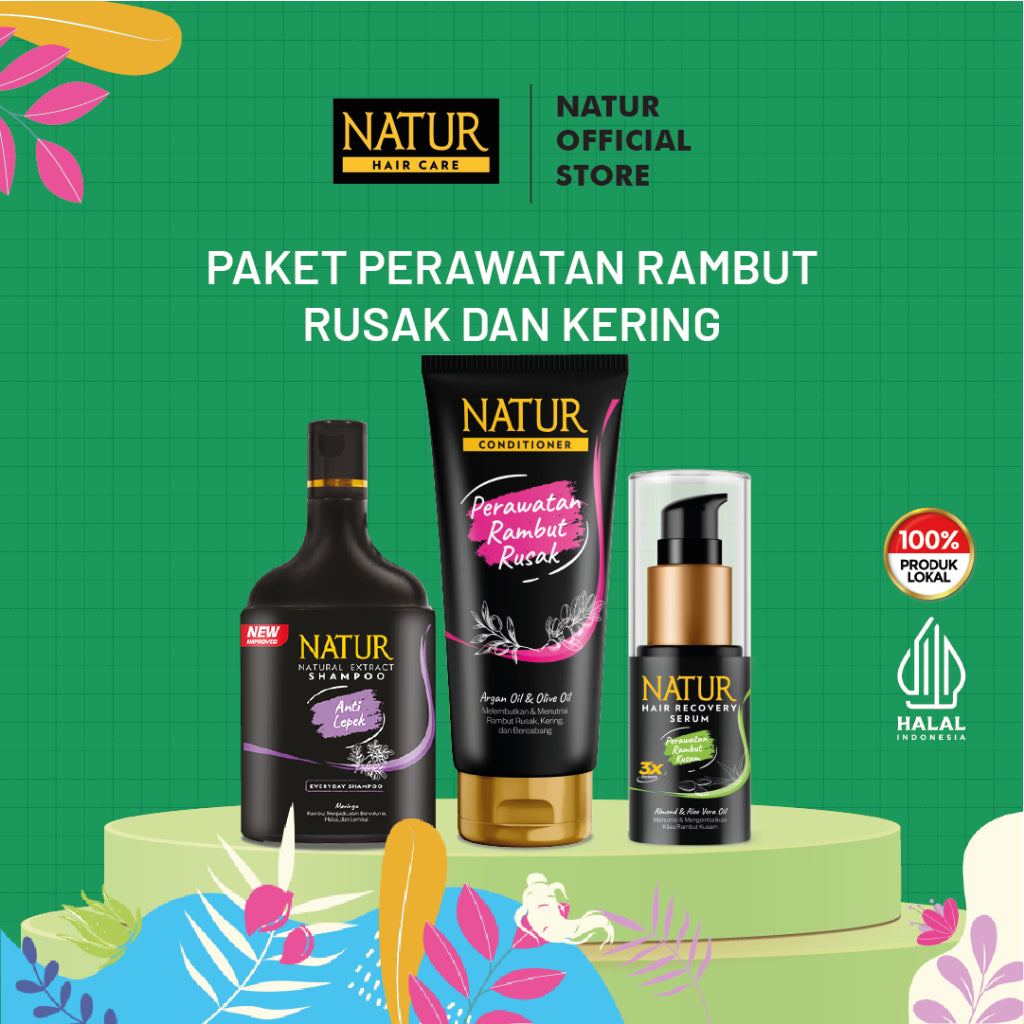 Paket Rambut Rusak dan Kering - Shampoo, Conditioner, Hair Recovery Serum Rambut Rusak dan Kering