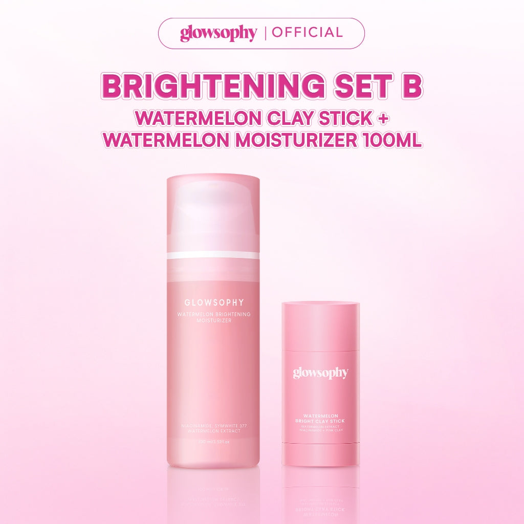 Glowsophy Watermelon Bright Clay Stick Mask 40g - Masker Wajah Glowing Mencerahkan, Meratakan Warna Kulit & Menyamarkan Noda Hitam Natural Eksfoliasi untuk Mengangkat Sel Kulit Mati Stick Wajah Face Cleansing Brightening Glowing Masker Eksfoliasi Wajah