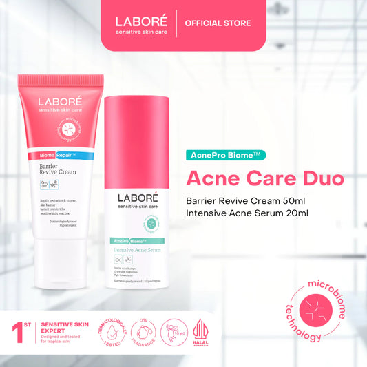 [TERSEDIA DI SELURUH INDONESIA] Labore Acne Care Duo (Barrier Revive Cream 50ml & AcnePro Biome Intensive Acne Serum 20ml) - Paket Moisturizer dan Serum Jerawat untuk Kulit Sensitif