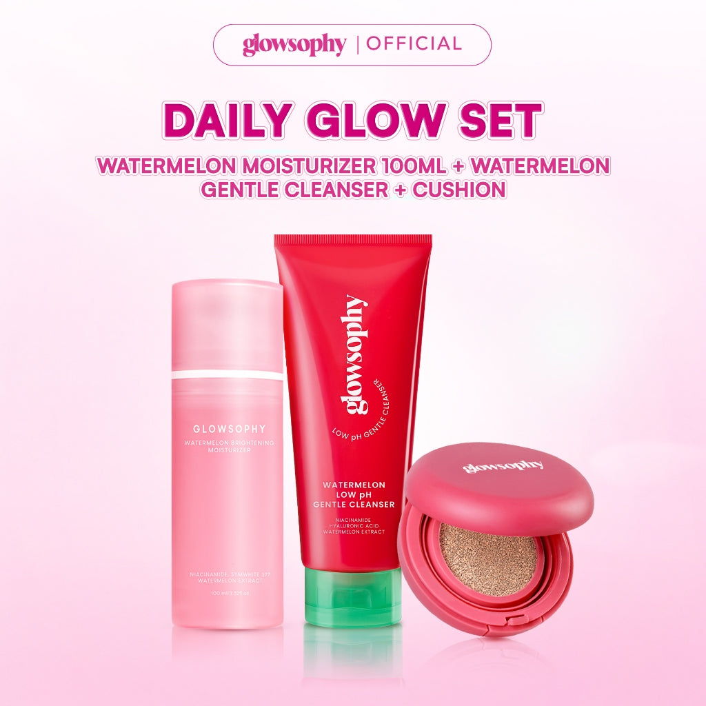 Glowsophy Bundle 3in1 Daily Glow Set Watermelon Moisturizer 100ml + Watermelon Gentle Cleanser + Cushion