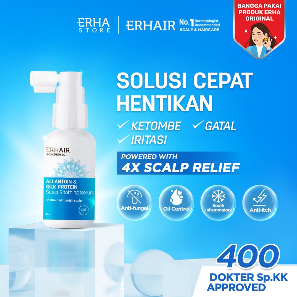 [SERUM ANTI KETOMBE] ERHAIR Scalperfect Soothing Scalp Serum 70 ml - Menenangkan Kulit Kepala Gatal, Iritasi, Minyak dan Mengurangi Ketombe Seboroik