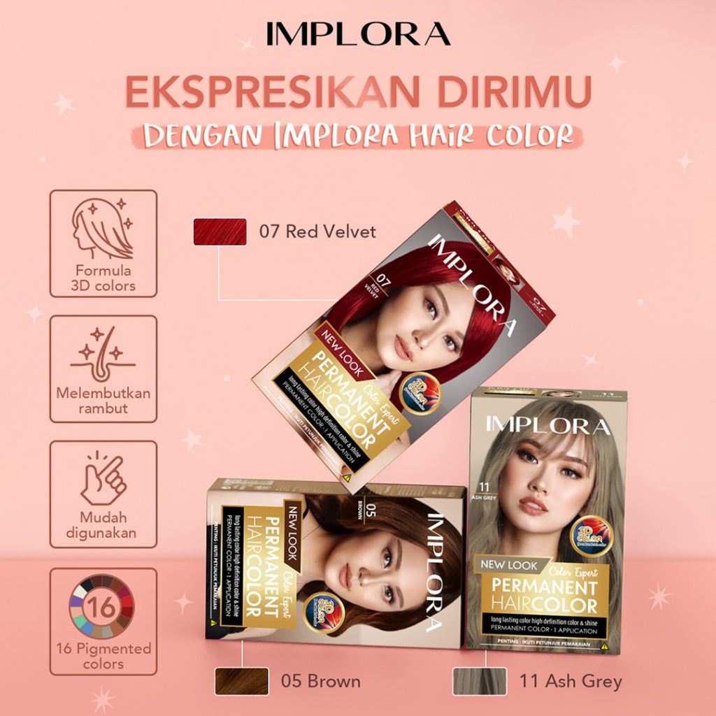 Implora New Permanent Hair Color | Pewarna Rambut Black Brown Burgundy
