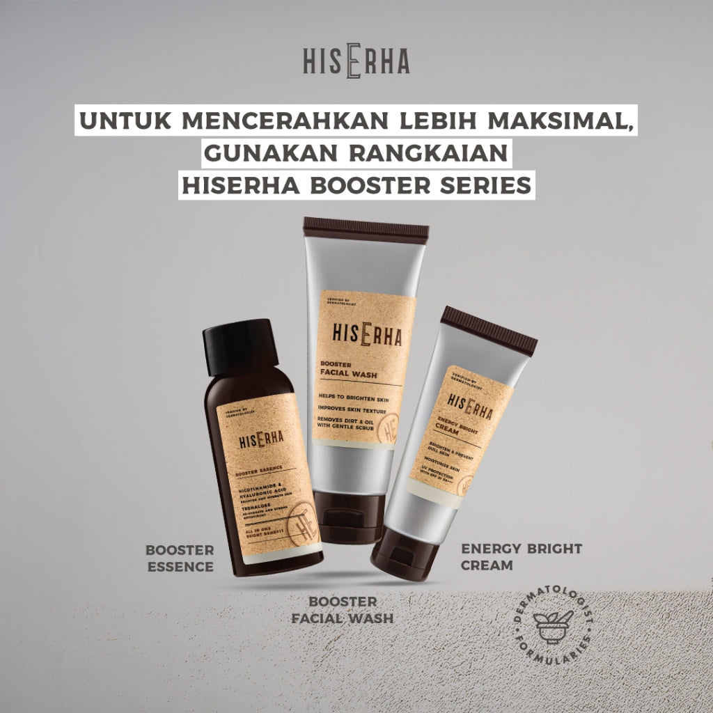 HIS ERHA Brightening Booster Facial Wash 100G - Sabun Cuci Muka Pria untuk Mencerahkan wajah, Angkat Kulit Kusam, Lembap, Tanpa Rasa Ketarik, Tanpa Iritasi, Wangi Segar Maskulin, Verified by Dermatologist, 4% Niacinamide & Sferis Gentle Scrub