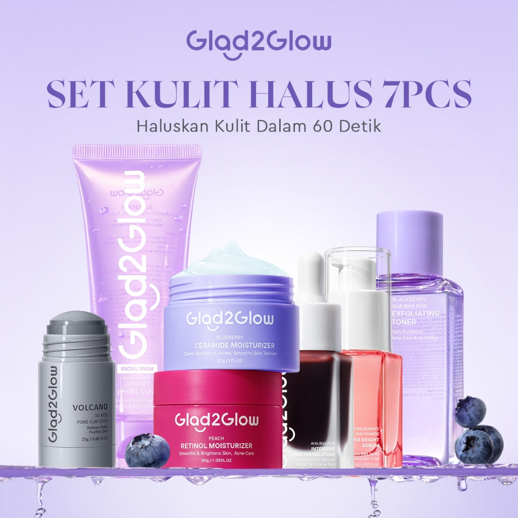[HEMAT 60K]Glad2Glow Kulit Halus Bundle 7in1 eksfoliasi wajah Skincare Set-Pulihkan/Cerah Krim+Glowing Serum/Peeling Solution+ Cleanser+Eksfoliasi Toner-peeling whitening Moisturizer facial wash Pelembab skincare 1 set lengkap G2G glad2glow official store