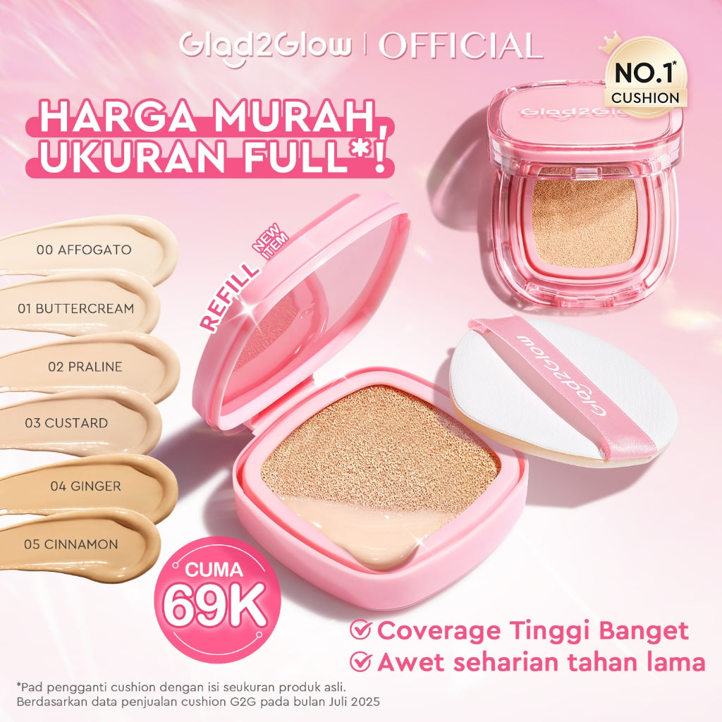 Glad2Glow Perfect cover cushion  Setting  dengan kandungan skincare mencegah kekusaman dan kulit kering sepanjang hari G2G Concealer Foundation Wajah Extract Mencerahkan Lasting refill Compact g2glow official store