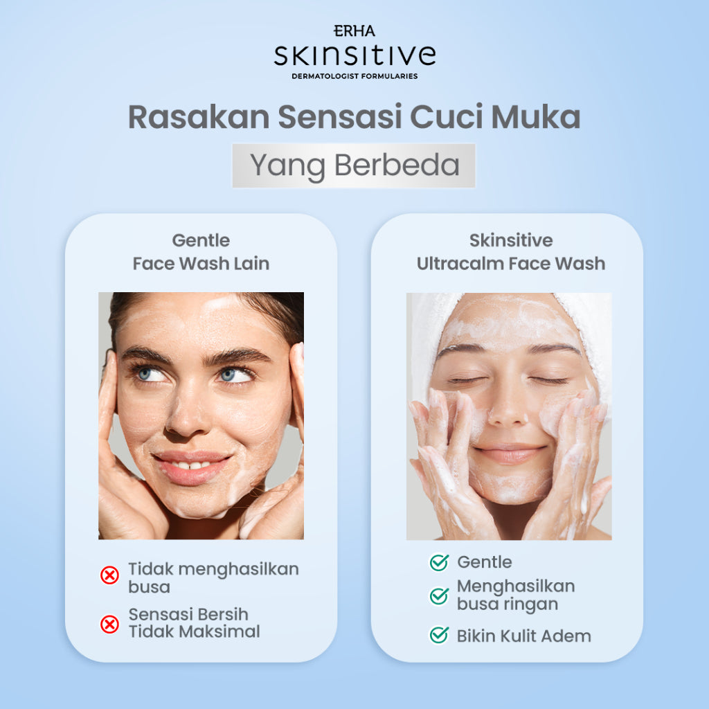 ERHA Skinsitive Ultracalm Face Wash 80g | Sabun Cuci Muka Semua Jenis Kulit (Normal - Sensitif) dengan Panthenol, Aloe Vera Extract | Melembapkan, Kulit Tidak Ketarik | PH Balance, Hypoallergenic, Gentle, Calming | Memperkuat Skin Barrier
